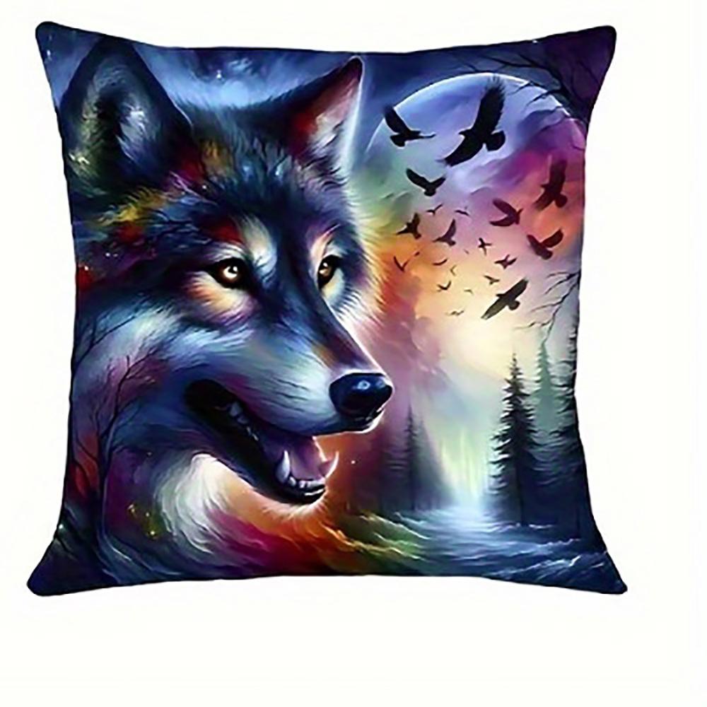 

Colorful Wolf Head Printed PillowcaseSuitable for sofa car bedroom decorative cushion cover pillow cover 16x16Inch