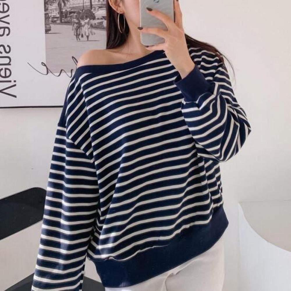 New Arrivals Open Run Women Off Shoulder STriped T shirT boaT Neck