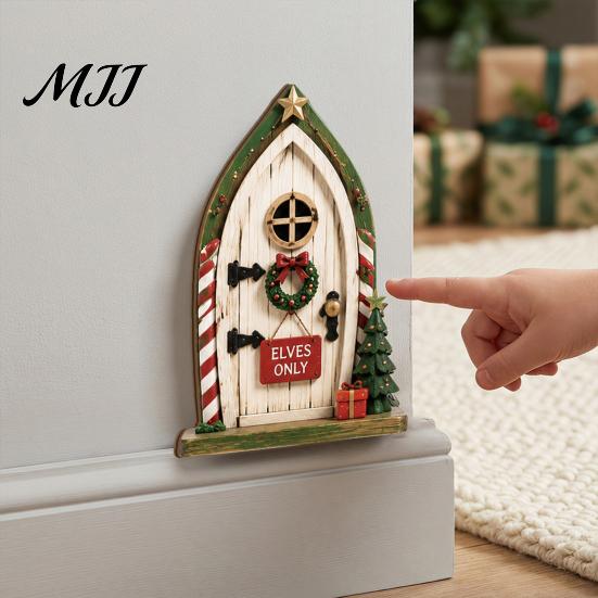 Christmas Tree Decorations Fairy Door Wall Decoration, Solid Wood with Adhesive Backing Design, Atmosphere Props Miniature Tiny for Trunks And Frames