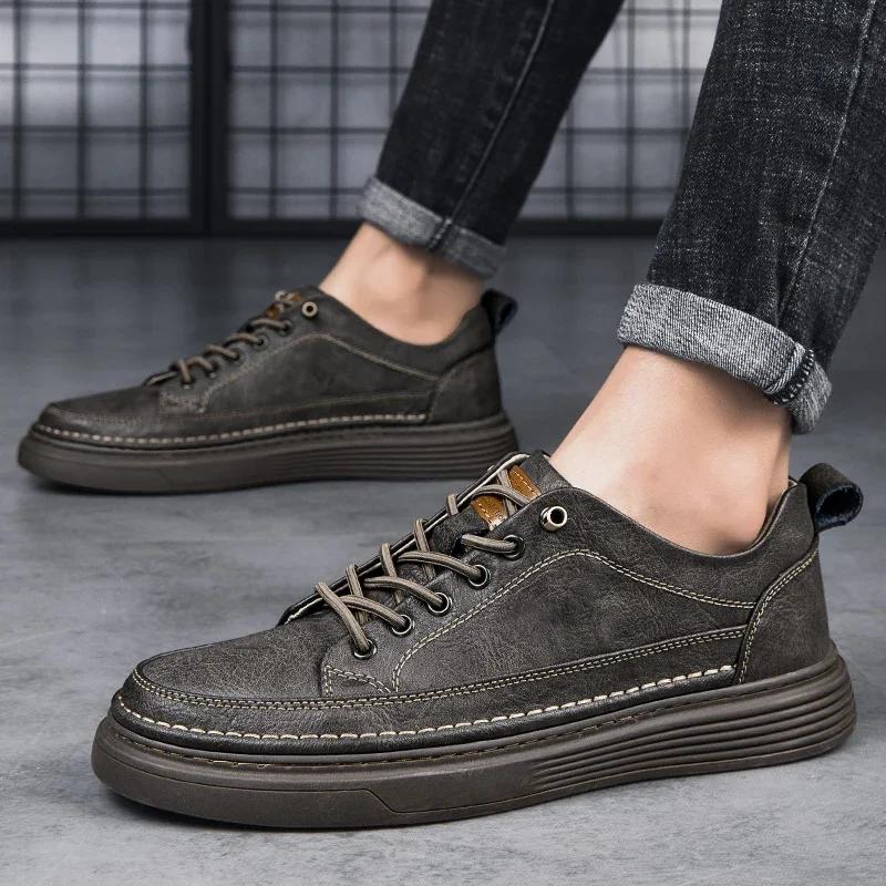 Fashion Genuine Leather Casual Shoes for Men Shoes Design Handmade Sneakers Mens Comfortable Leather All-match Comfortable Skate Shoes