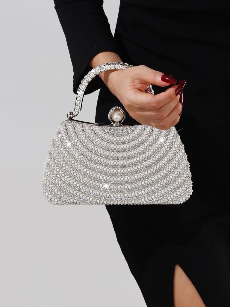 Geantă de seară elegantă crossbody cu perle și strasuri pentru femei