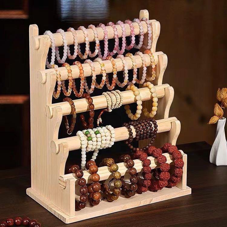 Solid Wood Jewelry & Hair Tie Display Stand: Bracelet Storage Rack