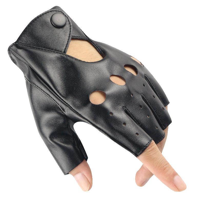 Women's Leather Half-finger Gloves Performance Pole Street Dance Pu Exposed Finger Fashion Personality Trend Locomotive Exposed Finger Driving