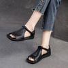 Soft-faced pure leather flat-bottomed fashion open-toed sandals women's summer 2025 new leather versatile casual Velcro fish mouth shoes