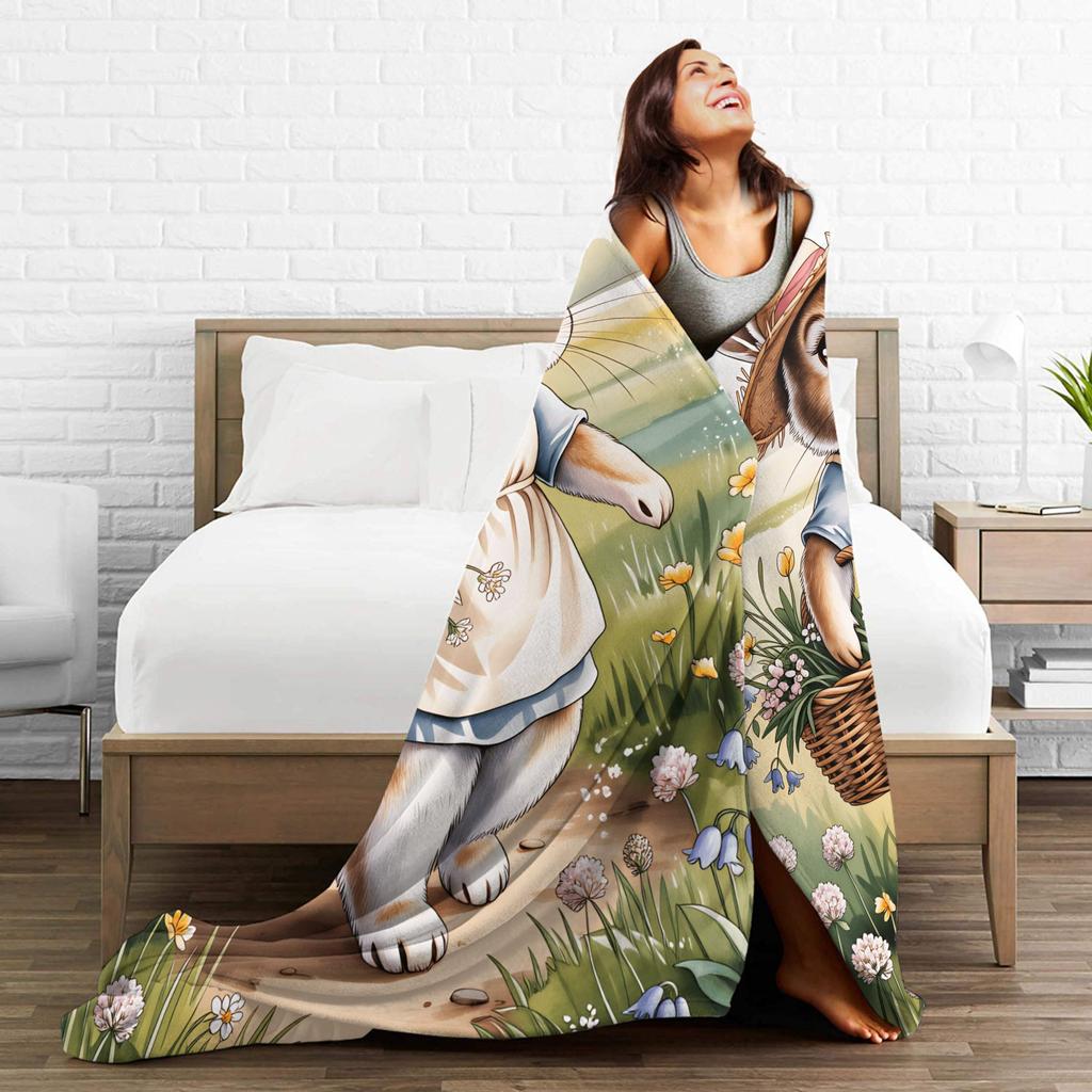 Warm Throw Blanket Travel Office Easter Bunny Blankets  Flannel Bedspread For Bedroom Trend Sofa Bed Cover