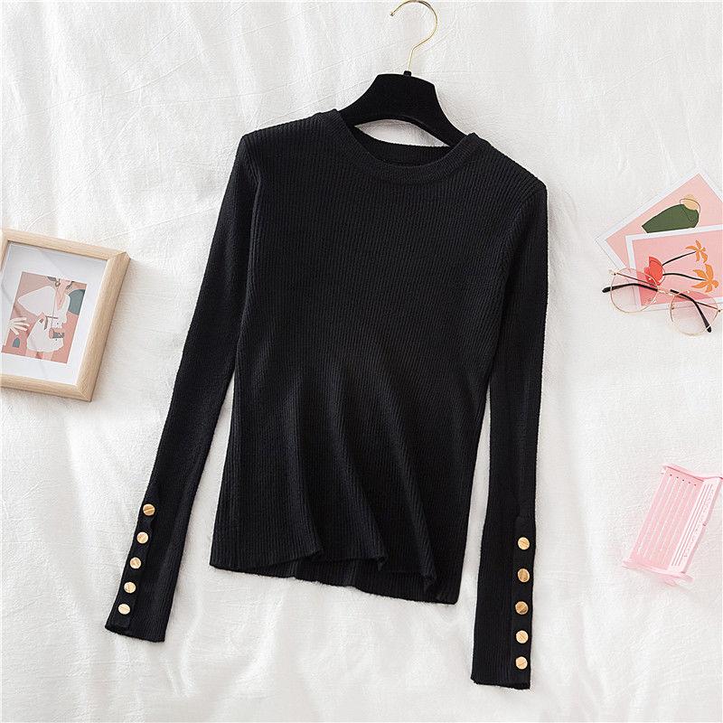 Autumn and Winter Women's Crew Neck Sweater Slim Fit Long Sleeve Pullover Knitwear Stretch Knit Top