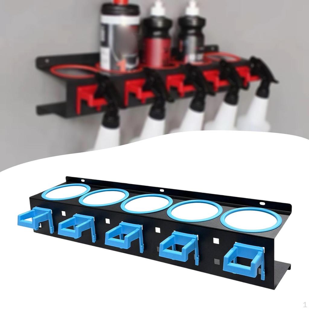 Spray Bottle Holder Car Wash Tool Organizer Space Saving Stand 5 Square Hooks Cleaning Supply