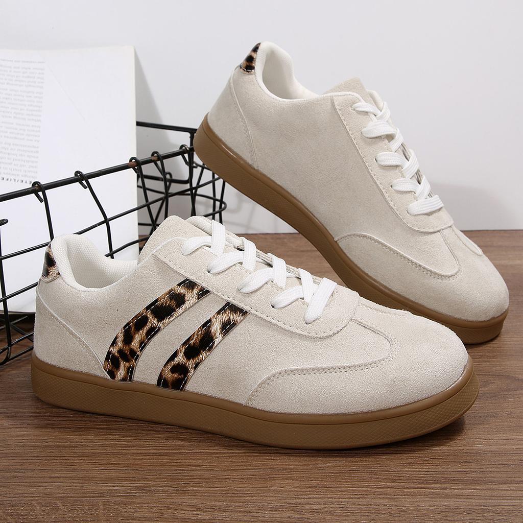 Modische Leopardenmuster Große Größe Damenschuhe Herbst Neu Leicht Bequem Schnürung FreizeitSchuhe Outdoor Rutschfest Schnürung Sneaker