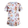 Women's Cute Printing Short Sleeve V-neck Tops Working  Pocket Blouse
