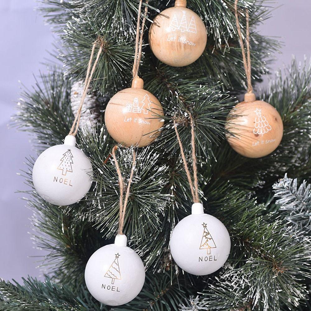 3Pcs 6cm Wooden Christmas Balls Shatterproof Decorative Christmas Tree Pendants Reusable Christmas Ball Decorations Party Favors