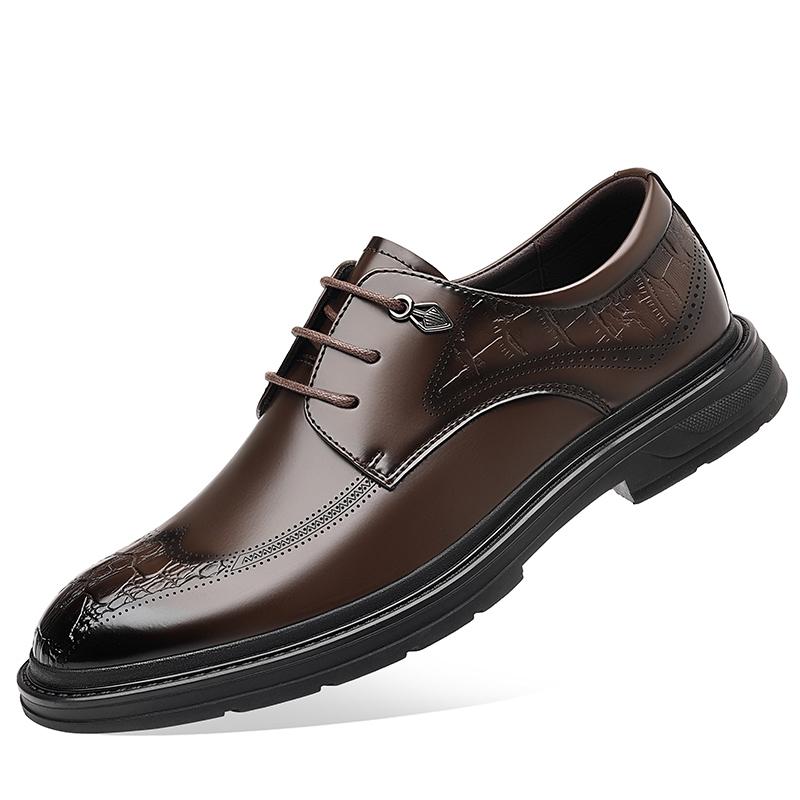 High-End Fashionable Men's Lace Up Dress Shoes Cow Leather Top Layer Rubber Outsole Young Business Suit Shoes For Men