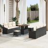 Set of 9 Pieces of Garden Sofa with Cushions Black Poly Rattan Acacia, 2-Seater Garden Sofa with Cushions Rattan 3362610
