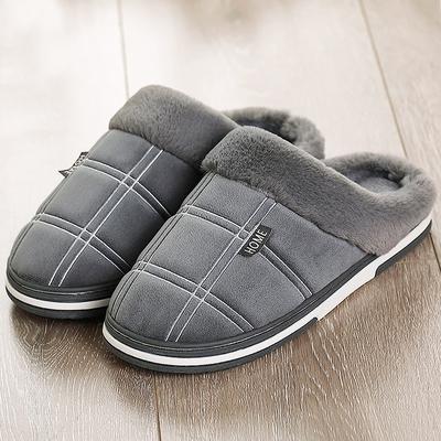 Men's Slippers Winter Sewing Suede Indoor Shoes For Male Gingham Plush Home Cozy Home Slippers Man