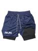 Men's 2-in-1 Running Shorts with RUN Print - Gym Workout Quick Dry Compression Sport Shorts for Fitness Jogging 00432