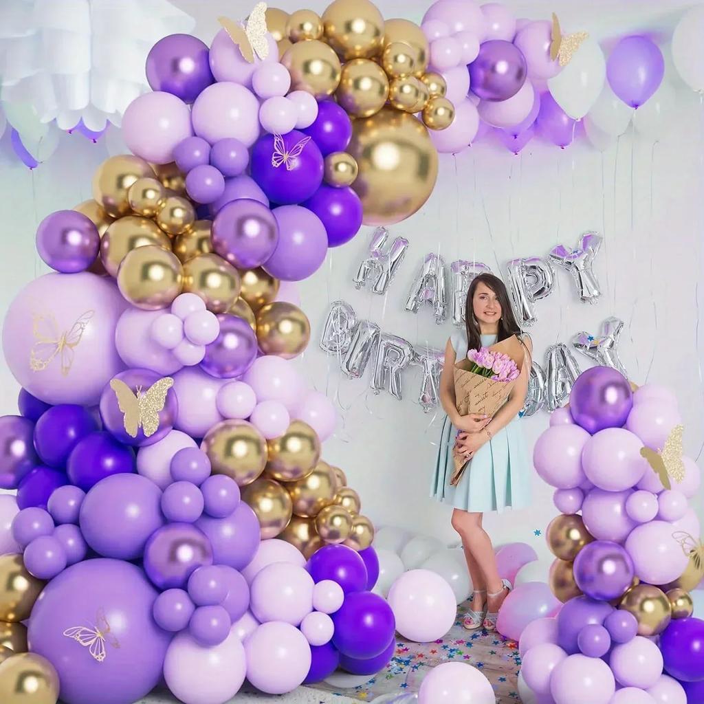 138pcs Purple Butterfly Themed Balloon Set Used for Birthdays Graduation Ceremonies Singles Parties Weddings Summer Decorations