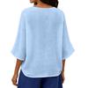 Women's Color Loose Casual Cotton Linen V-neck Fashionable Mid Sleeved Shirt Top