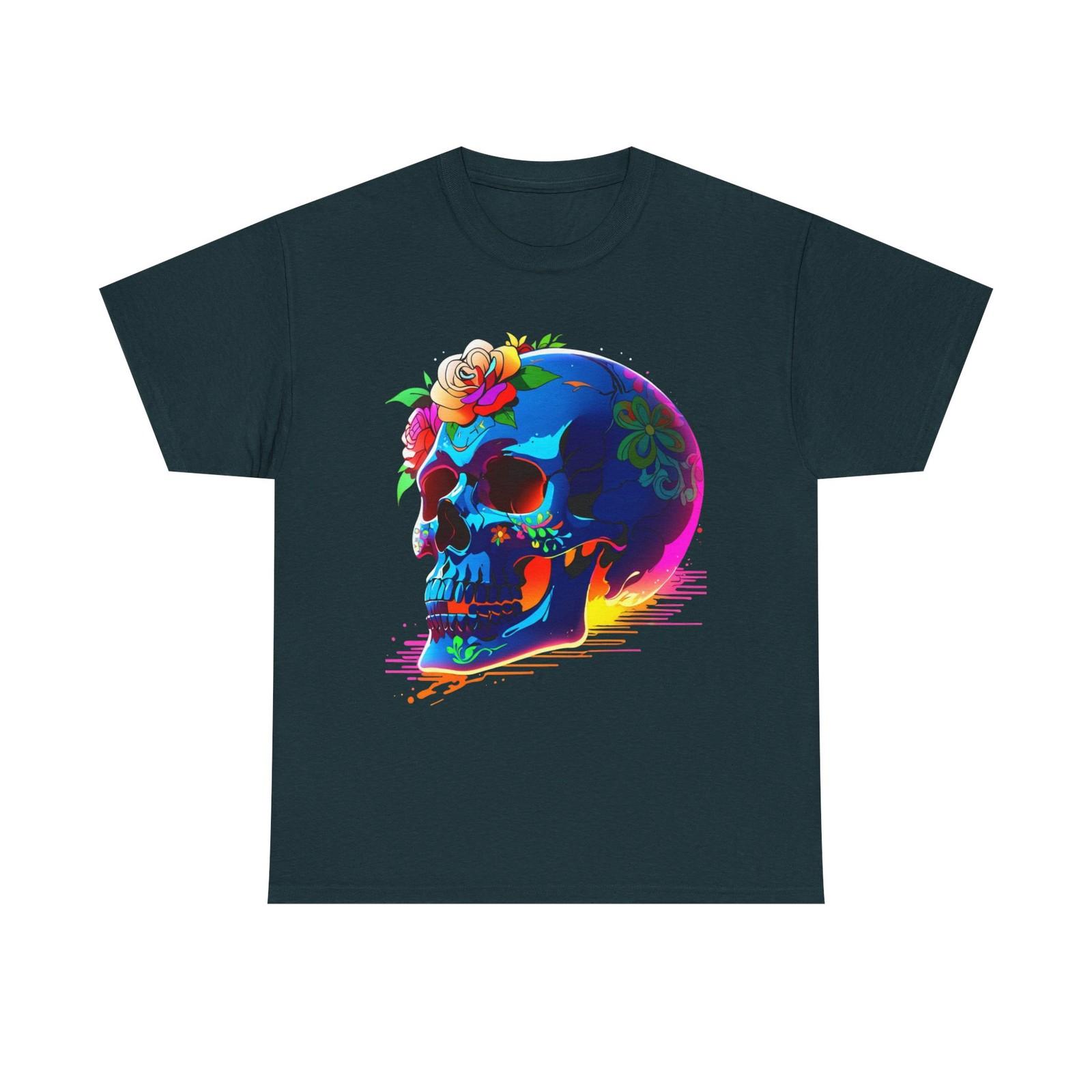 Colorful Skull Art Unisex Heavy Cotton Tee, Gothic T-Shirt, Festival Wear, [...] S