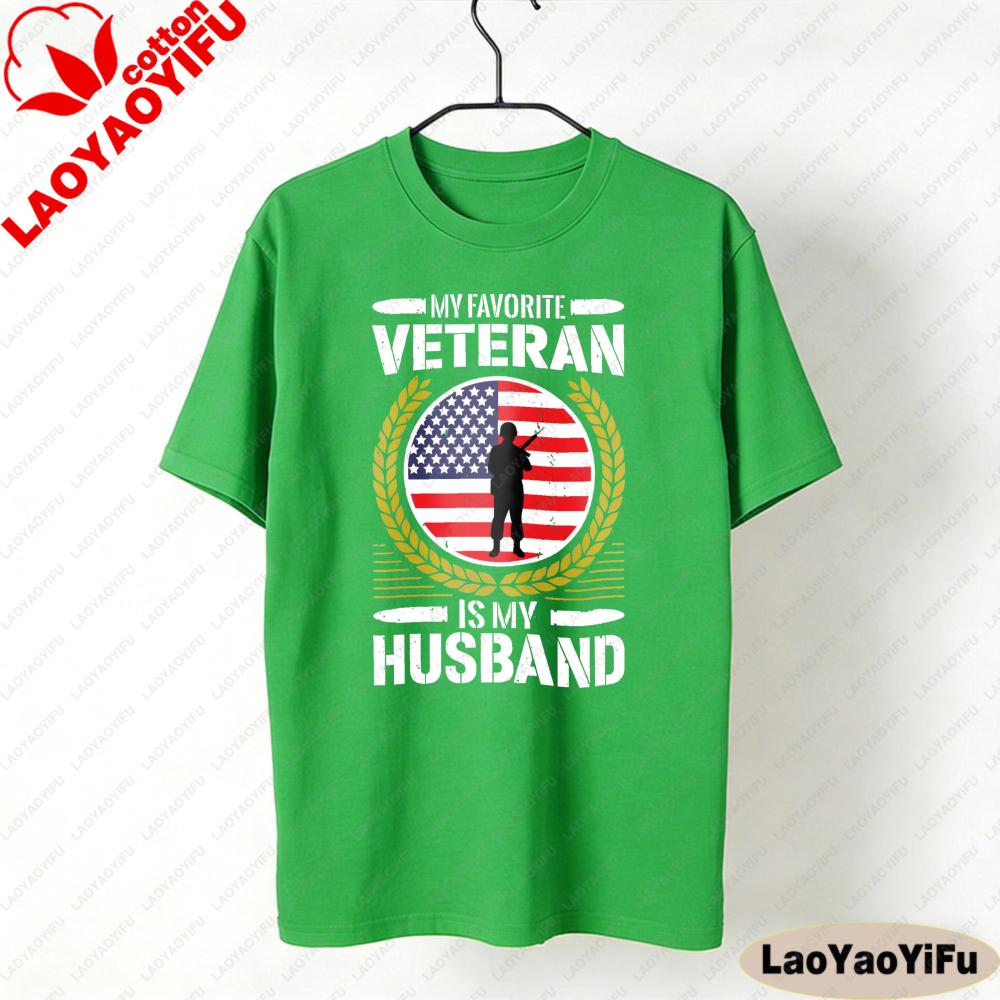 My Favorite Veteran Is My Husband Women T Shirt Military Family Tops Fashion Tees Streetwear Oneck Graphic Tshirt S