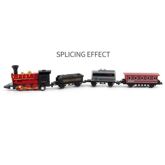 1 Set Vintage Steam Train Toy with Locomotive 3 Carriages Pull Back Realistic Mini Kids Retro Die-cast Train Model Ornament Boys Girls Birthday Gift