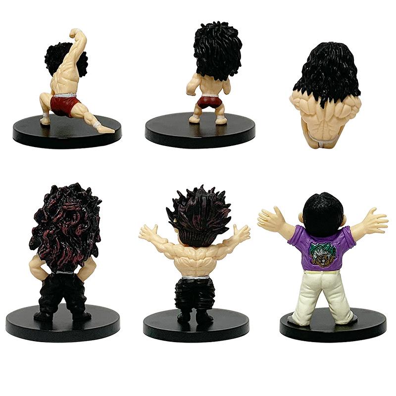 Lot de 6 Pièces/Ensemble Figurine Anime Hanma Baki 5-7.5cm Version Q Muscle Hanma Yujiro Cornichon Voiture Ornements de Bureau Jouets de Collection Cadeaux Poupées