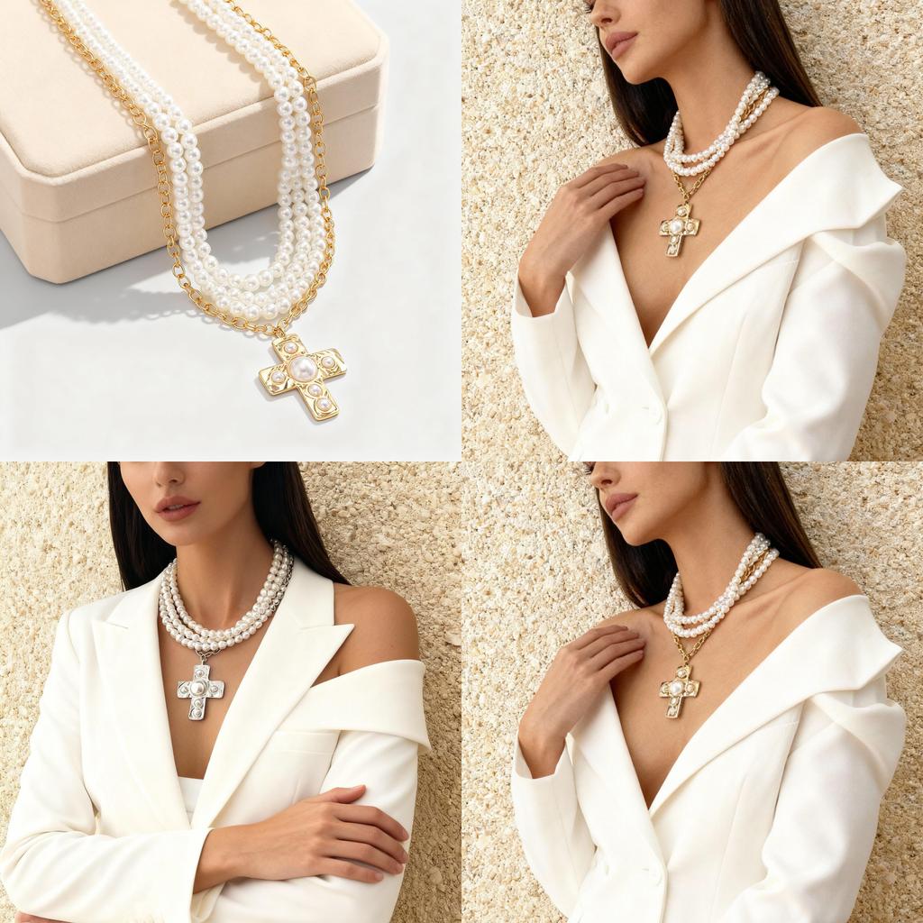 Punk Mädchen Kreuz Anhänger Halskette mit geometrischem Legierungsdesign für modischen Alltag