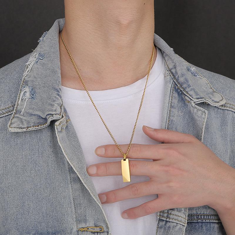 Rock Vintage Stylish Simplicity Trendy Pendant Necklace for Men Hip Hop Thick Stainless Steel Jewelry High Polished Golden