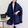 6 Farben Damen Outstreet Capes Marineblau Schwarz Granulat Samt Löcher Pelzärmel Kragen Mantel Winter Dicker langer Poncho Schal Mantel