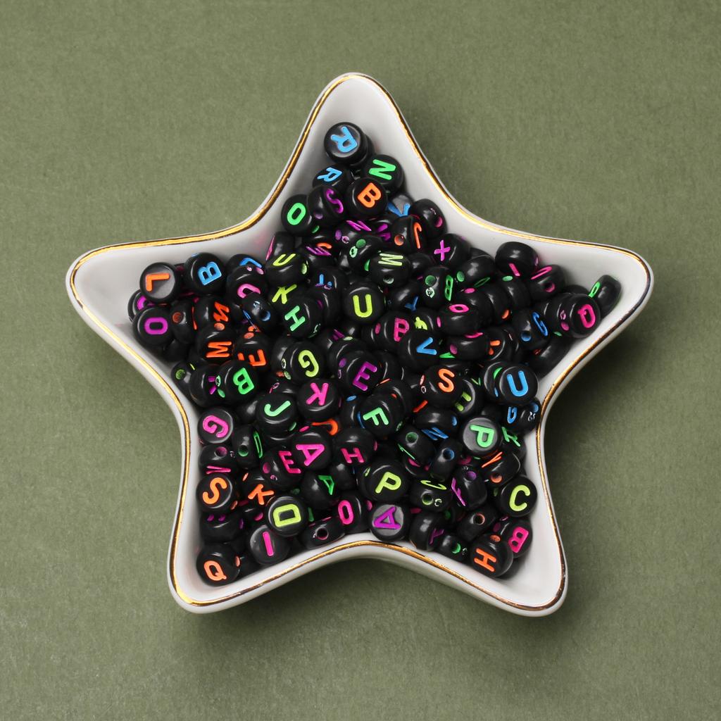 100Pcs/lot 7mm Colored A-Z Letter Beads Acrylic Round Flat Letter Spacer Beads Jewelry Making Handmade DIY Bracelet Necklace