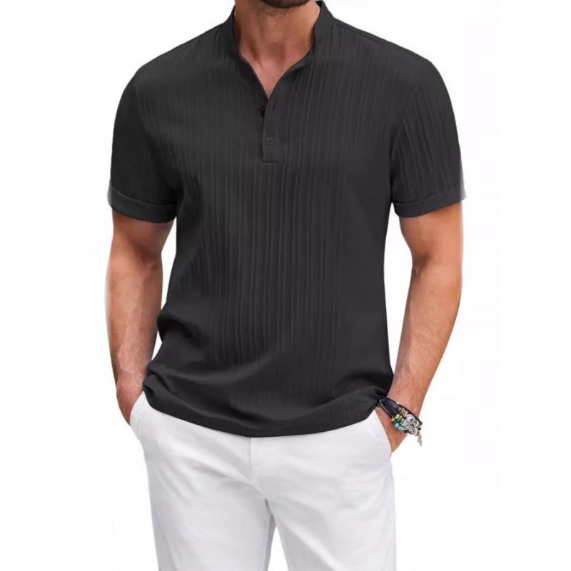 

Summer Knit Short-Sleeve Henley T-Shirt with Korean Style L хаки