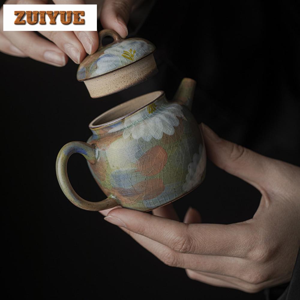 Cracked Glaze Hand-painted Persimmon Tea Pot Japanese Style Handmade Teapot Handmade Pot Tea Soaking Kettle Cafes Gifts 110ml