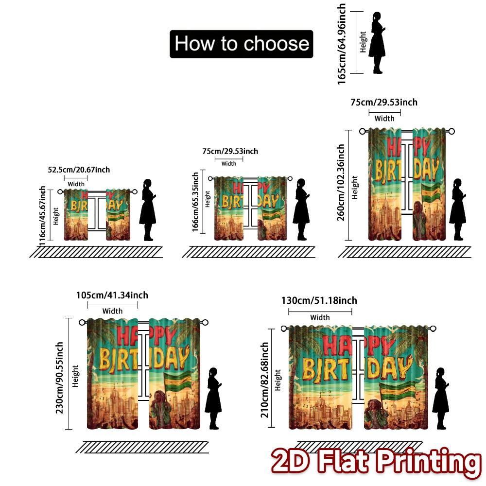 2pcs, 2D FLAT PRINTING Curtains (Without Rod) Tropical Birthday Popular Curtains&Window Treatment Versatile 100% Polyester