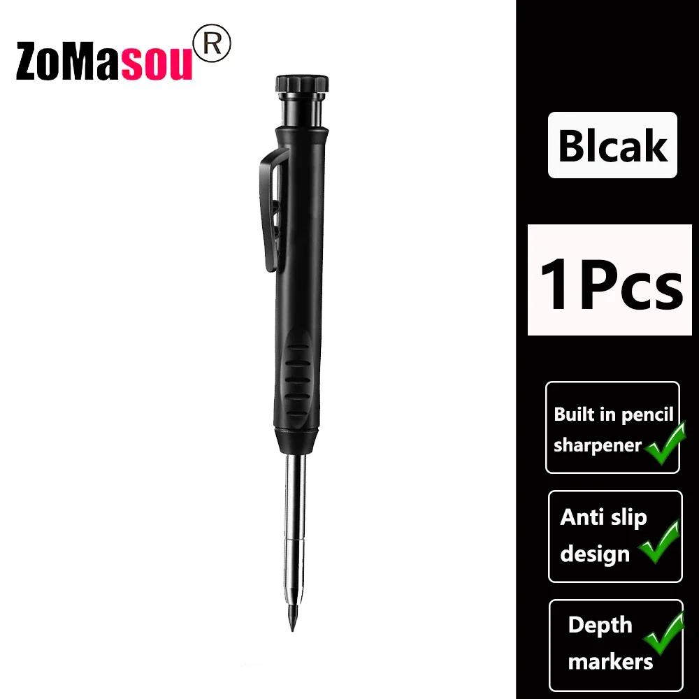 Reuseable Long Head Deep Hole Markers Pen Pencils Solid Carpenter Refill Leads Built-in Sharpener Woodwork Construction Tools