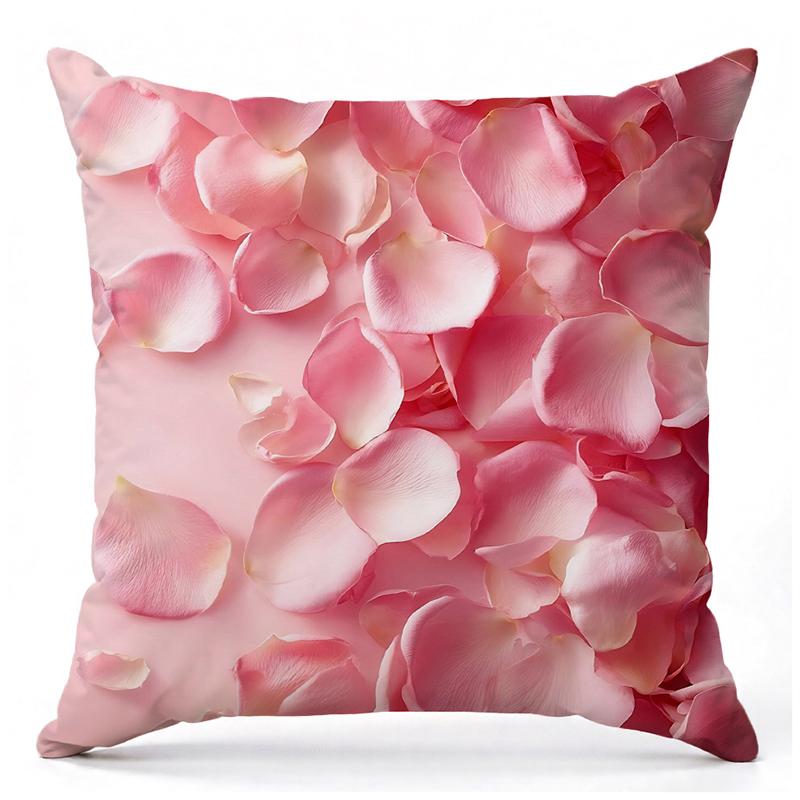 Różowa róża i płatki serca nadrukowane poszewki na poduszki kwadratowa poliestrowa poszewka na poduszkę, nowoczesna dekoracyjna poszewka na poduszkę na sofę