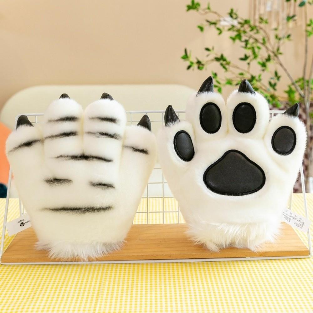Fluffy Texture Plush Gloves Striped Design Costume Mittens Cosplay Costume Accessories