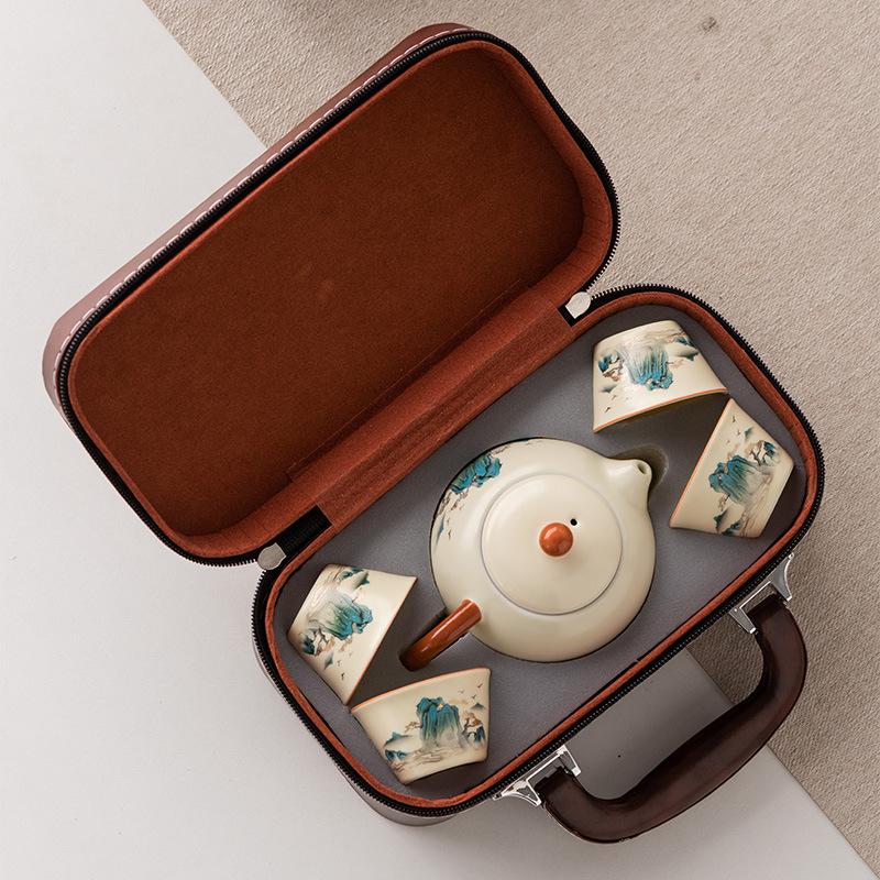 High-end Ru kiln travel set, Xishi pot cover bowl, express guest cup travel tea set, the whole set of company business gifts