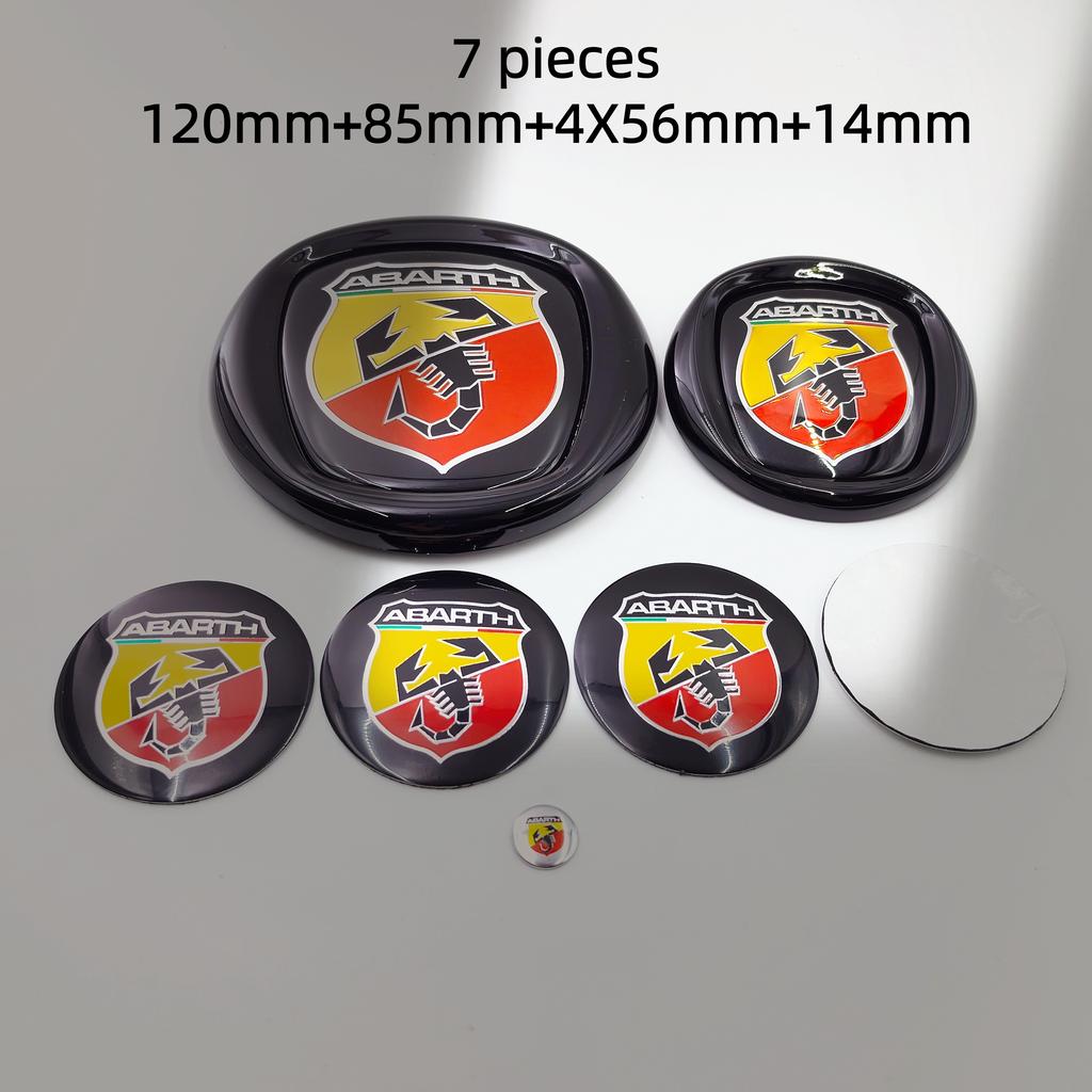 8pcs fiat Abarth Car Front grill front Rear Bumper tail door trunk Emblem 85/95/100/120mm Wheel Center Hub Cap Badge Rim Cover