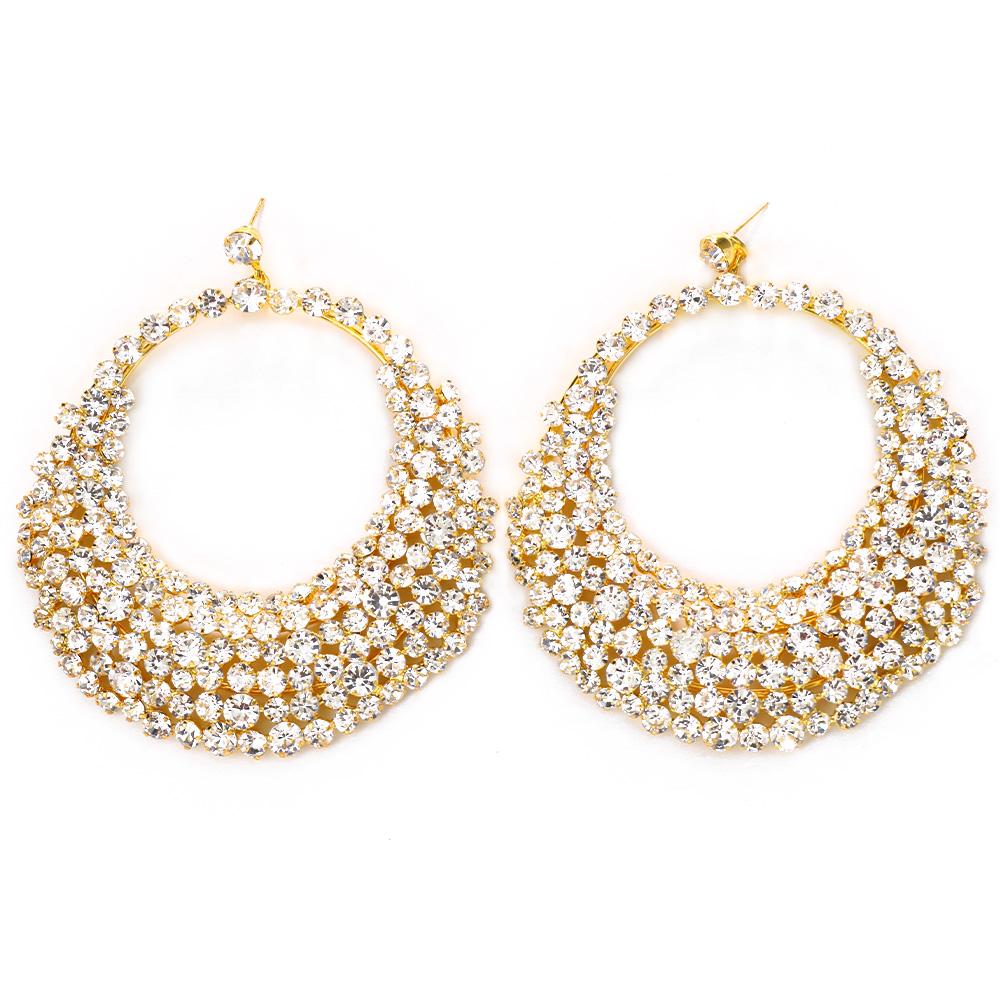 

Stonefans Big Hoop Earrings for Women Full Rhinestone Fashion Round Crystal Hanging Earrings Festival Accessories золотий