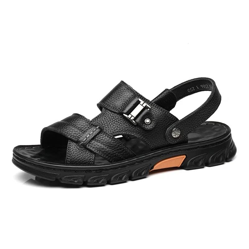 

Летние мужские брендовые мягкие и дышащие мужские сандалии черные кожаные сандалии мужские уличные коричневые пляжные сандалии для мужчин 44 чёрный