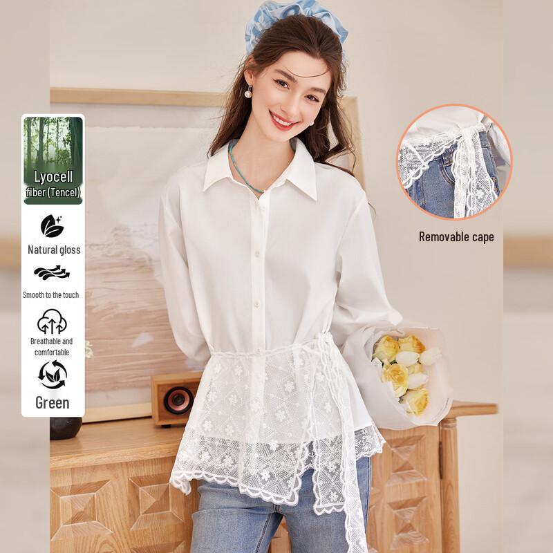 Bailuyu Detachable Shawl Tencel Blend Lapel Long-Sleeve Cardigan Shirt L