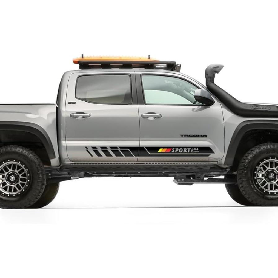 2X Side Door Stripes Decal Sticker Sport Edition 4X4 Compatible With Toyota Tacoma 2004 - Present (#02) (Gloss Black)