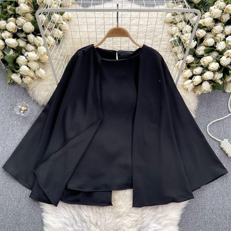 and American Plus size women clothing Design Sense Cape Pullover Shirts Female Senior Sense Royal Sister Wear Temperament Spring Clothing Women's Top
