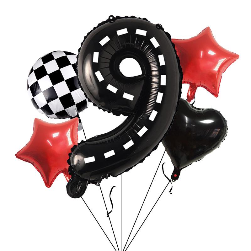 

Racing theme balloon bundle black textured aluminum film digital birthday set venue red star model 7Pcs racing digital set 9