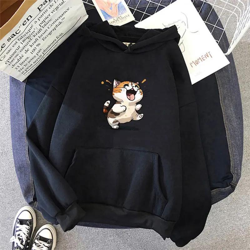 Lovely Cat Print Hoodies Casual Winter Autumn Long Sleeve Women Pullover Tops Daily Outdoors Sweatshirts Casual Clothing