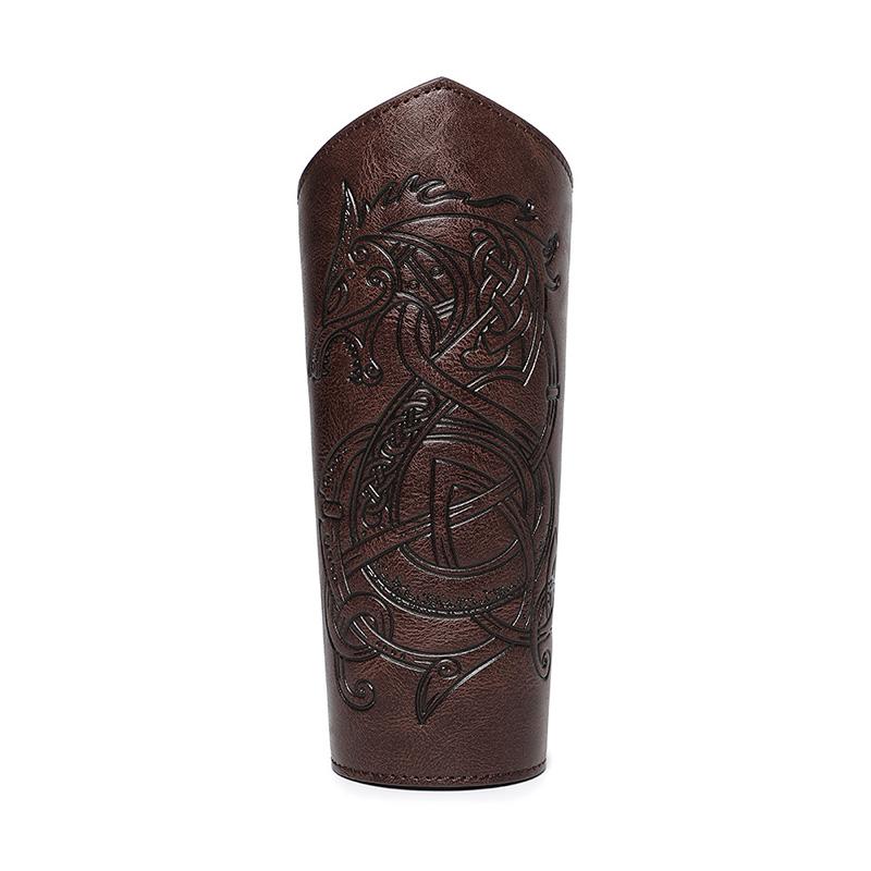 1PC Medieval PU Leather Wrist Guards Viking Warrior Embossed Leather Gauntlets Knight Arm Gloves Retro Gothic Wristbands