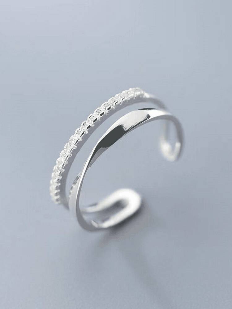 Originele 925 Sterling Zilver Dubbele Lijnen CZ Ringen Voor Vrouwen Koppel Bruiloft Verloving Zilveren Vintage Ring Voor Vrouwen Fijne Sieraden