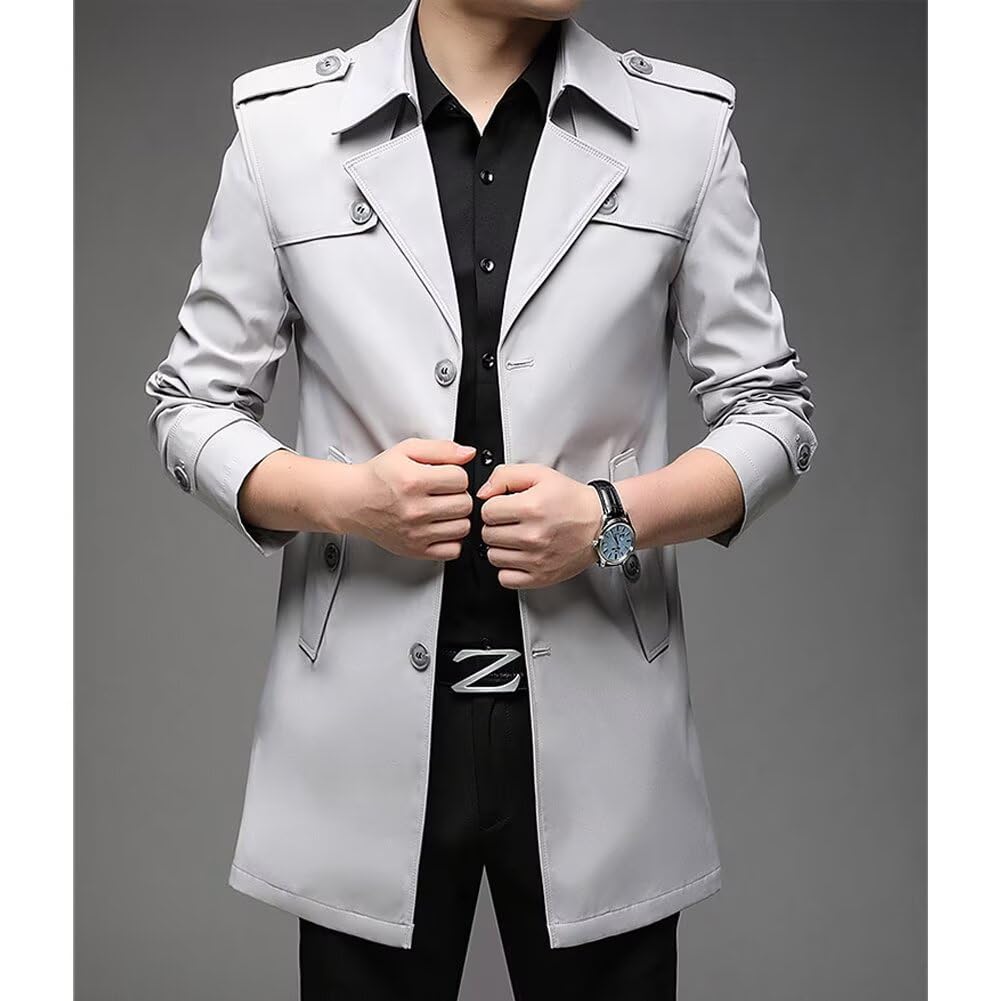 Quantum Windproof and Trench Solid Suitable for Business and Casual Stylish Korean Style for and Winter Dark A.E Men's Water-Repellent Coat, Color,