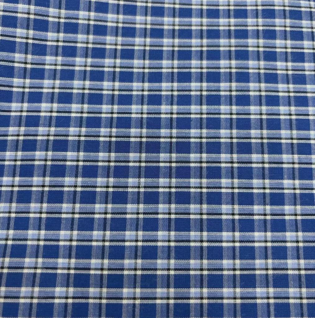 Blue Cotton Plaid British-Style Unisex Shirt