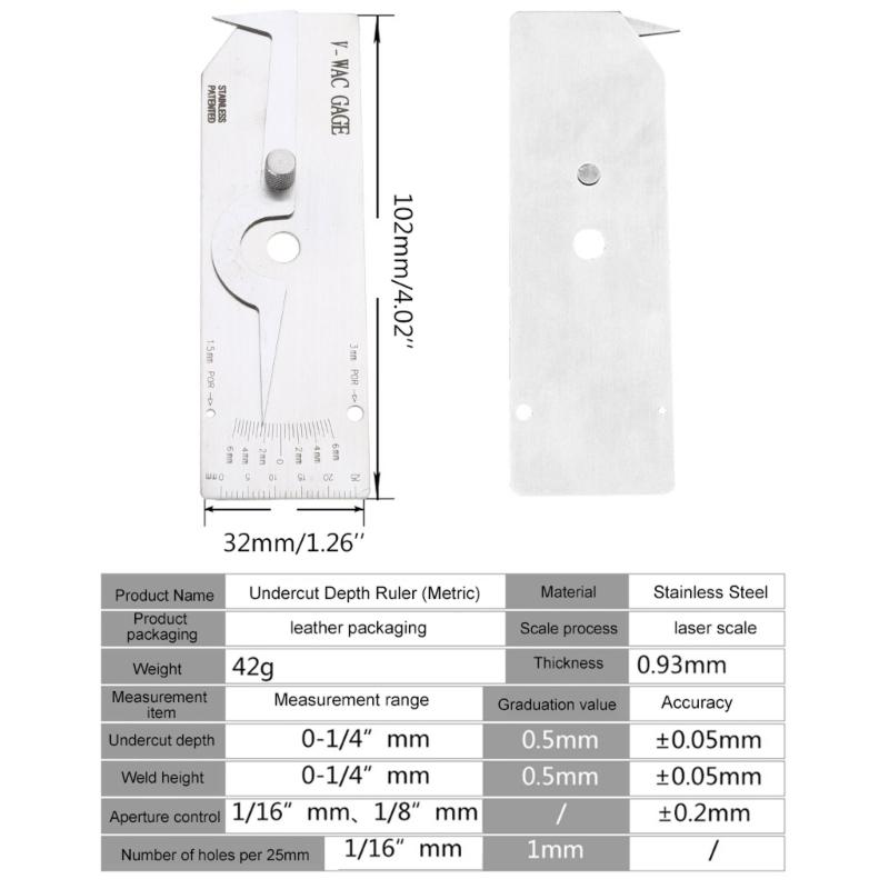 Metric Imperial Welding Gauge Biting Edge Undercut Inspection Height Depth Weld for Woodworking Home Decoration