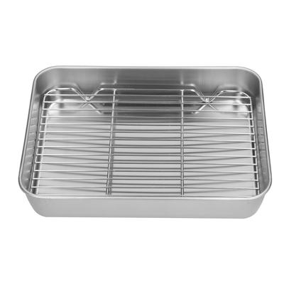 Set Teglia e Griglia Acciaio Inossidabile Facile da Pulire Arrostitore Rettangolare con Griglia per Cucinare