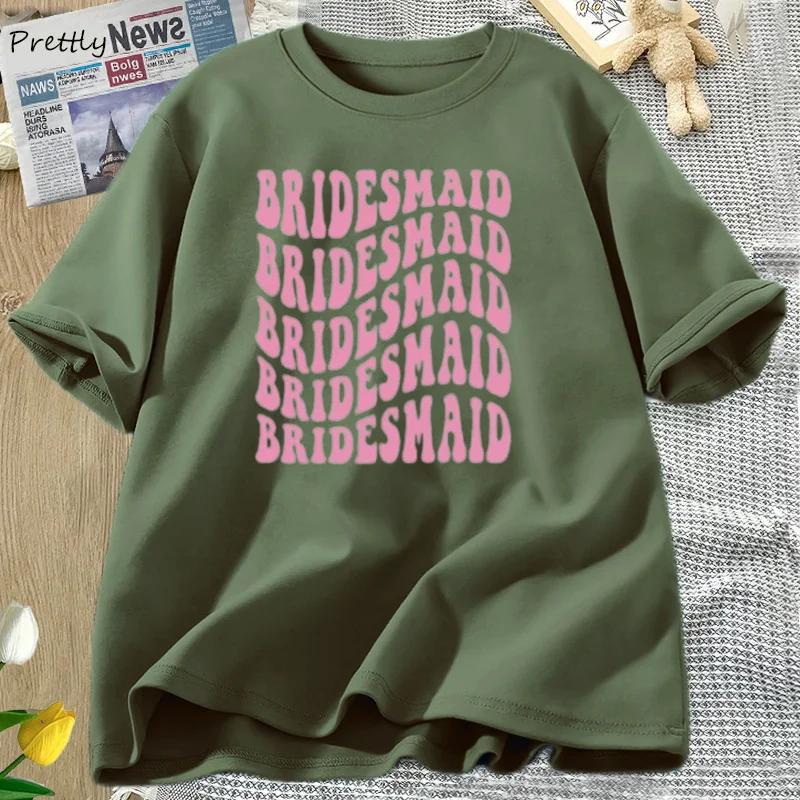 Retro Bridesmaid Tshirt Women Cotton Bridal Party Tshirt Summer Bachelorette Tee Cotton Graphic T Shirts Women Clothing